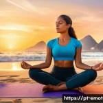 Home 22 감정전이와 감정 변화를 위한 훈련 - A serene Brazilian woman practicing the 4-7-8 breathing technique outdoors during sunset in Rio de J...