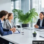 Home 19 감정전이와 집단 역동 - A modern corporate meeting room scene showing a diverse group of professionals engaged in a weekly e...