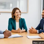 Home 18 감정전이와 비언어적 소통 - A professional office meeting scene with diverse adults seated in a circular arrangement promoting e...